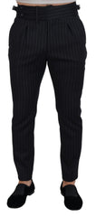 Dolce & Gabbana Black Wool Striped Chino Pants