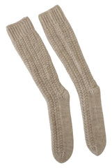 Dolce & Gabbana Beige Damen Socken aus Wollstrick, wadenlang