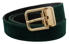 Dolce & Gabbana Gürtel aus grünem Samt und Leder mit goldenem Metall-Logo