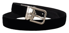 Dolce & Gabbana Schwarzer Samtgürtel mit silberfarbener Metallschnalle mit Logo