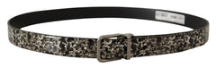 Dolce & Gabbana Gürtel aus schwarzem Leder mit Marmorprint und silberner Logoschnalle