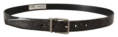 Dolce & Gabbana Schwarzer Goccia-Glitzerlackleder-Gürtel mit Schnalle