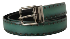 Dolce & Gabbana Grüner Giotto Ledergürtel mit silberner Metallschnalle