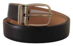 Dolce & Gabbana Schwarzer Brauner Backend Leder Vintage Metallschnalle Gürtel
