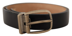 Dolce & Gabbana Schwarzer Brauner Backend Leder Vintage Metallschnalle Gürtel