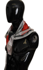 Costume National Grau Rot Seidenschal Foulard Wickelschal