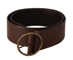 Dolce & Gabbana Brauner Ledergürtel mit breiter Taille, Logo und runder Metallschnalle