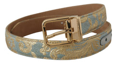 Dolce & Gabbana Gürtel aus blauem Leder mit Jacquardprägung und goldener Metallschnalle