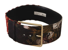 Dolce & Gabbana Breiter Gürtel aus mehrfarbigem Leder mit floraler Metallschnalle in Gold