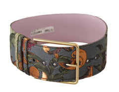 Dolce & Gabbana Gürtel aus mehrfarbigem Leder mit Stickereien und goldfarbener Metallschnalle