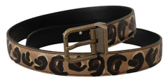 Dolce & Gabbana Brauner Ledergürtel mit Leopardenmuster und bronzefarbener Metallschnalle