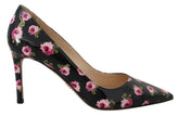 Prada Zwart Leren Bloemen Hakken Stiletto Pumps