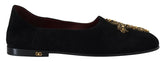 Dolce & Gabbana Schwarze Wildleder Goldkreuz Slip-On Loafer Schuhe
