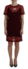 Dolce & Gabbana Maroones Nylon Zweilagen-Shift-Minikleid