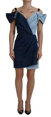 Dolce & Gabbana Tweekleurige Blauwe Patchwork Denim Mini Jurk