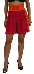 Dolce & Gabbana Pink-Orange Spitzen-Baumwoll-High-Waist-Shorts