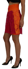 Dolce & Gabbana Pink-Orange Spitzen-Baumwoll-High-Waist-Shorts