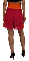 Dolce & Gabbana Pink-Orange Spitzen-Baumwoll-High-Waist-Shorts