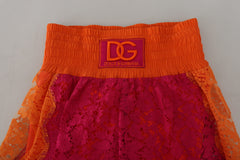 Dolce & Gabbana Pink-Orange Spitzen-Baumwoll-High-Waist-Shorts