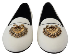 Dolce & Gabbana Weiße Samt Slipper Loafer Flats Schuhe