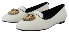 Dolce & Gabbana Weiße Samt Slipper Loafer Flats Schuhe