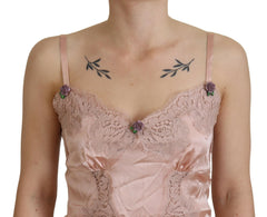 Dolce & Gabbana Pinkes Satin-Spitzen-Rosen-Tanktop Dessous