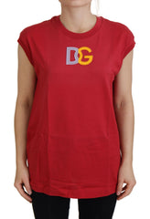 Dolce & Gabbana Rotes Baumwoll-Tanktop mit DG-Logo