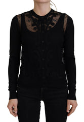 Dolce & Gabbana Schwarze floral gemusterte Strickjacke aus Spitze mit Knöpfen