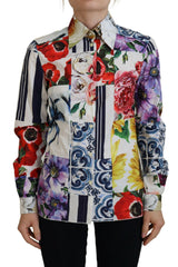 Dolce & Gabbana Bunte Baumwollbluse mit Blumenmuster und Kragen
