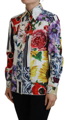 Dolce & Gabbana Bunte Baumwollbluse mit Blumenmuster und Kragen