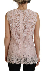 Dolce & Gabbana Rosa ärmelloses Tank-Top aus floraler Spitze