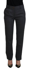 Dolce & Gabbana Damen Hose aus Wolle, grau gestreift, schmal zulaufend