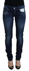 Acht blaue Slim Fit Low Waist Damenjeans aus Baumwolle