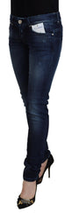 Acht blaue Slim Fit Low Waist Damenjeans aus Baumwolle
