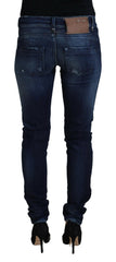 Acht blaue Slim Fit Low Waist Damenjeans aus Baumwolle
