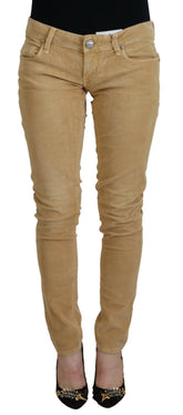 Acht bruine corduroy damesjeans met lage taille