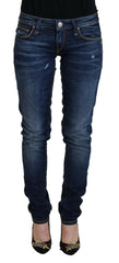 Acht Blue Washed Cotton Low Waist Women Casual Jeans