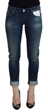 Acht blauwe katoenen slim fit casual damesjeans van denim