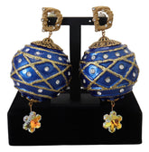 Dolce & Gabbana Gold Messing Blau Kugel-Kristall-Clip-Ohrringe zum Aushängen