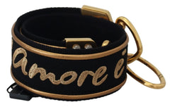 Dolce & Gabbana Schwarzer Schultergurt aus Messing mit Gold-Logo-Print