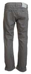 Acht Gray Cotton Straight Fit Folded Hem Casual Denim Jeans