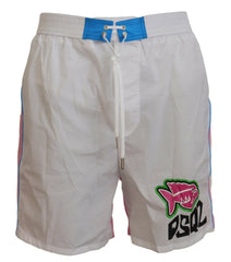 Dsquared² White Pink Logo Print Herren Badeshorts Bademode