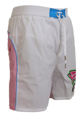 Dsquared² White Pink Logo Print Herren Badeshorts Bademode