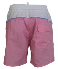 Dsquared² White Pink Logo Print Herren Badeshorts Bademode