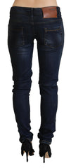 Acht blaue tief sitzende schmale Damen-Jeans aus Denim