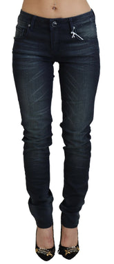 Acht Blauw Gewassen Low Waist Slim Fit Katoenen Denim Jeans