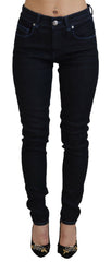 Acht dunkelblaue Low Waist Slim Fit Damen-Jeans