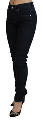 Acht dunkelblaue Low Waist Slim Fit Damen-Jeans