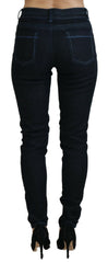 Acht dunkelblaue Low Waist Slim Fit Damen-Jeans