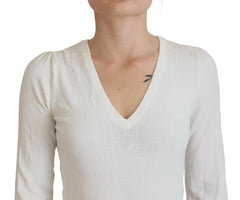 Patrizia Pepe Elfenbeinfarbene V-Ausschnitt Langarm Damen Bluse Top